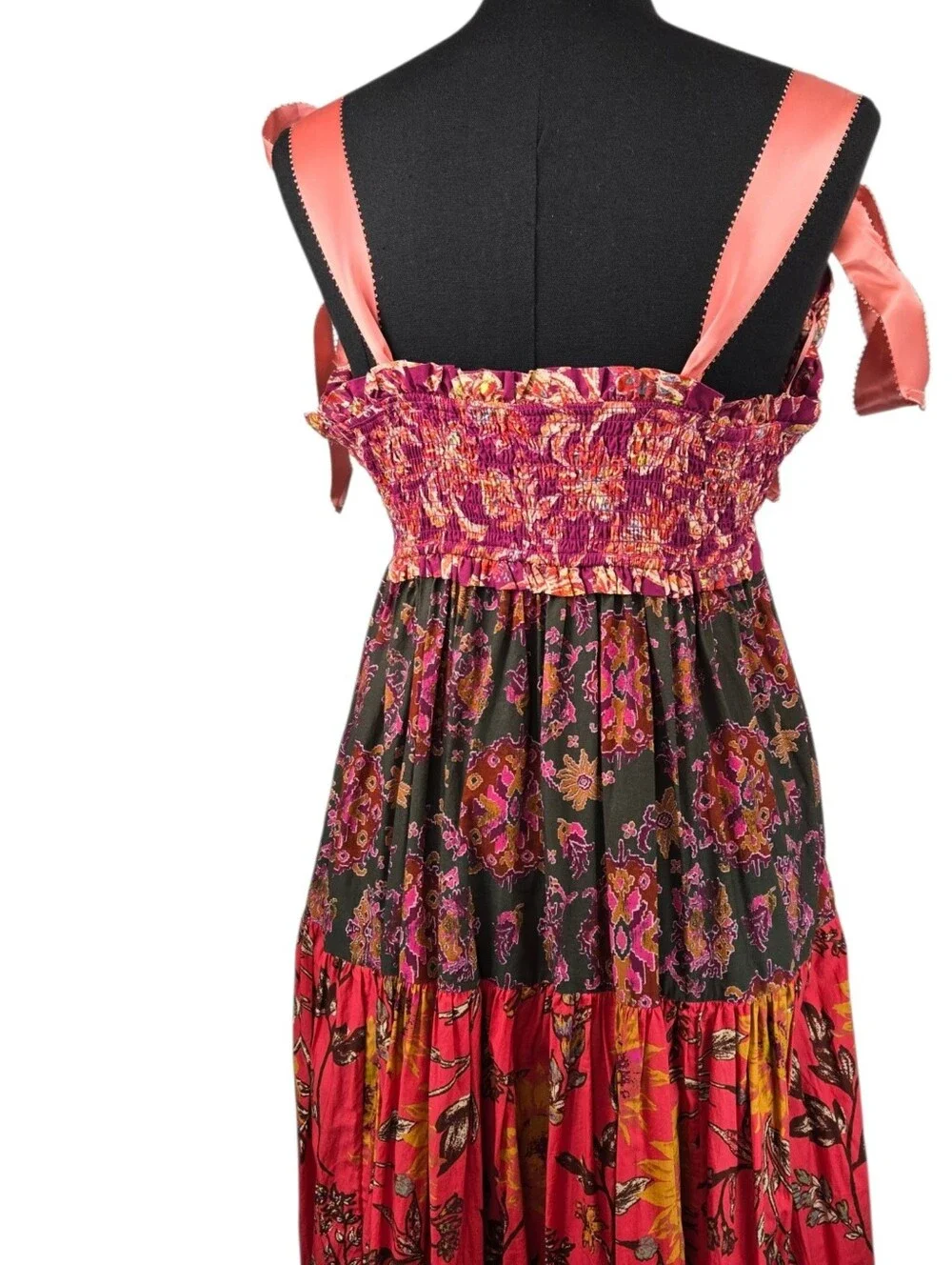 Free People Bluebell Maxi Dress Magenta Combo Floral Boho Smocked Pockets Sz S - Picture 11 of 16